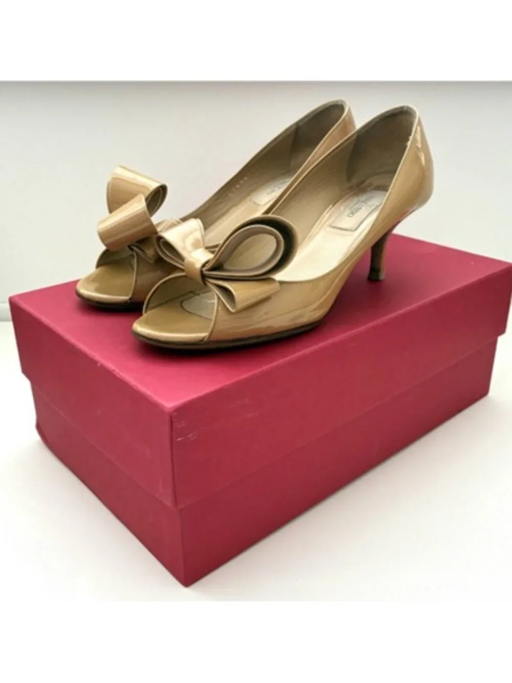 Valentino Garavani Patent Couture Bow Peep Toe Pumps
